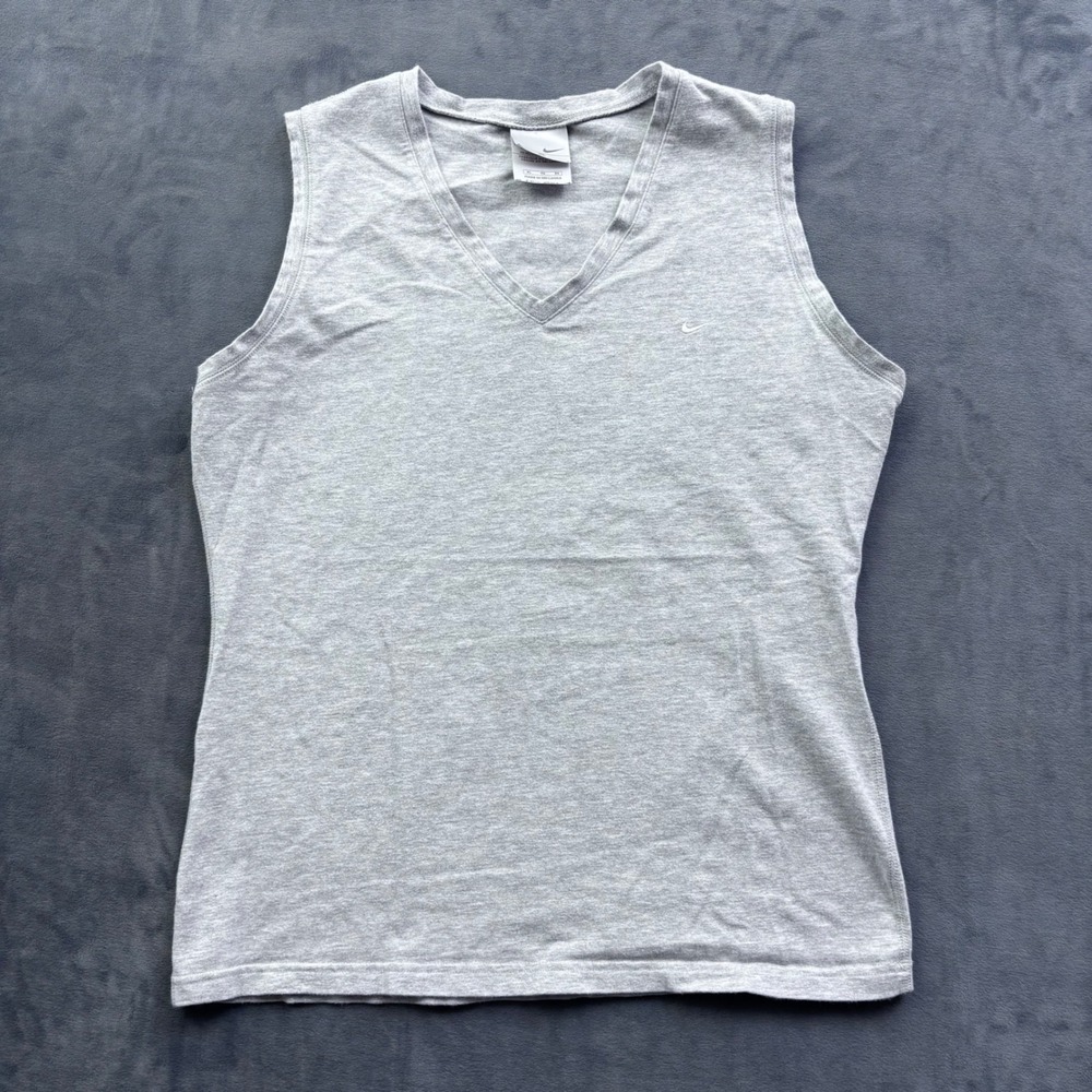 VTG Nike Womens V-Neck Sleeveless Tank Top Heather Gray Swoosh Logo XL